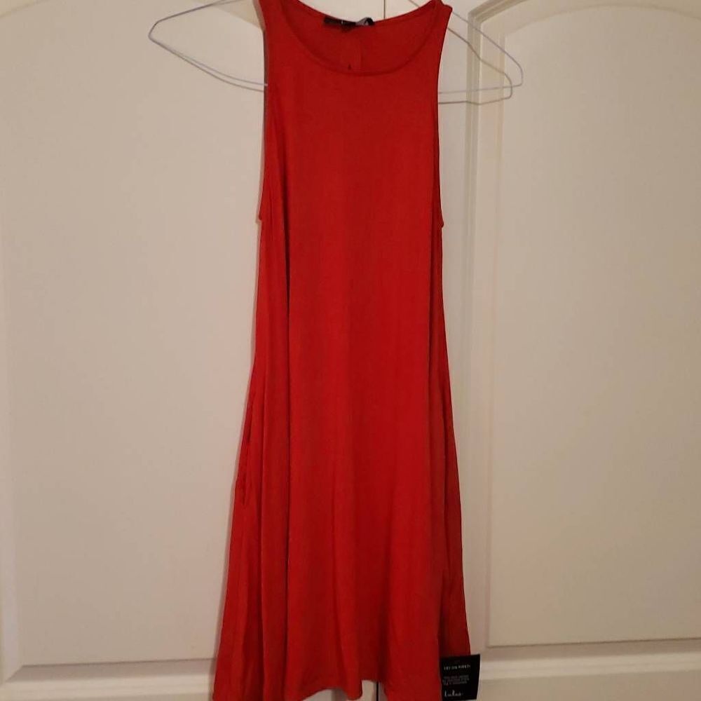 Lulu's Tupelo Honey Berry Red‎ Racerback Mini Dress Pockets Keyhole Cutout Sz S